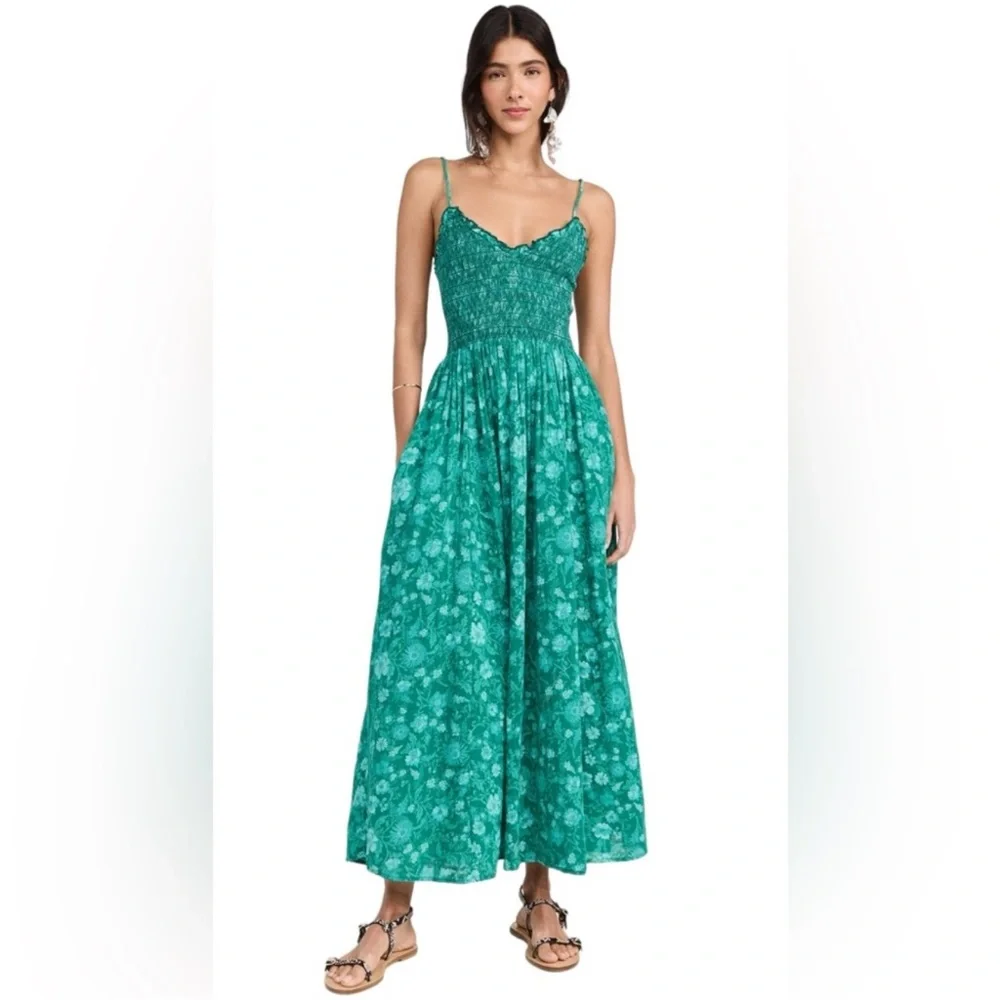 FREE PEOPLE  Sweet Nothings Midi Dress in Forest Combo Green, Size XL - Picture 10 of 12